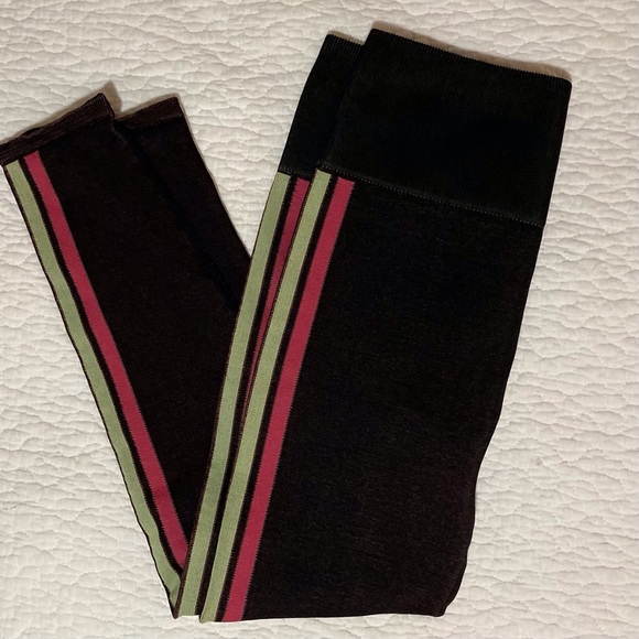 Fabletics High-Waisted Seamless Stripe Leggings | Size L | Black w/ Pink & Green - Picture 2 of 12